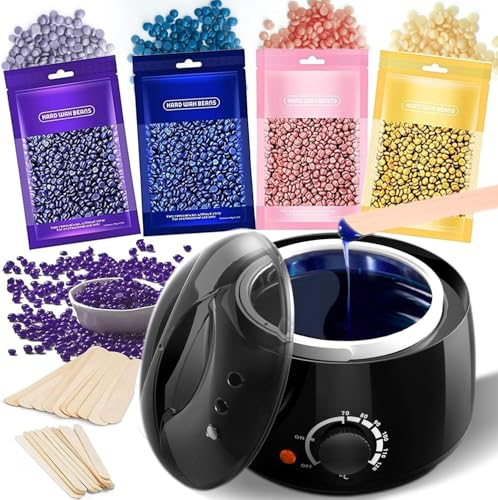 Chauffe cire avec 400g Epilation Perles pour Dépilatoire, Appareil Chauffe-Cire, Kits d'épilation à la Cire avec 400g Epilation Perle et 30 Spatules