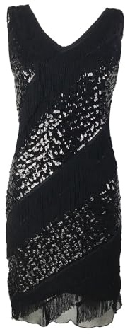 Baisdan Vestido de lentejuelas con flecos y flecos para mujer, vestido de fiesta Gatsby de los años 20, vestido de cóctel, baile latino, rumba, salón, salsa, samba, Negro, S