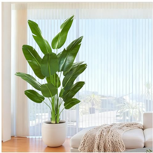 Bird of Paradise Artificial Banana Tree, 6.6Ft Tall Faux Plant, Fake Banana Leaf Plant Indoor, Faux Palm Tree Floor Plants TropicalTree in Pot, Present for Friend Housewarming Decor