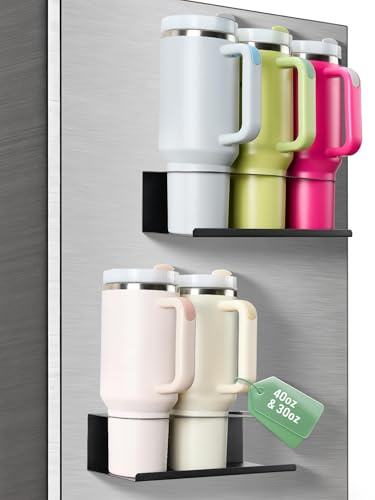 2 Piezas Soporte Magnético para Stanley Cup 30oz/40oz Portavasos de Cocina con 3 Ranuras, Botellero para Nevera o Pared, Estante Organizador para Tazas, Termos, Vasos Grandes, sin Taladro