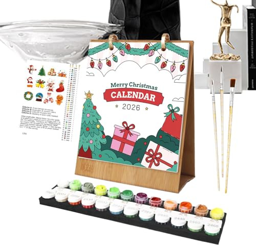Calendario de Navidad | Calendario de Adviento de 2026 veces calendario de mesa | Suministros para manualidades Utensilios de pintura para decoración niños, adolescentes, maestros, familia en casa