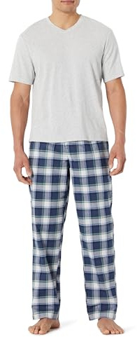 Amazon Essentials Herren Pyjama-Set aus Baumwoll-Stretch-Popeline-Hose und Baumwoll-Jersey-T-Shirt
