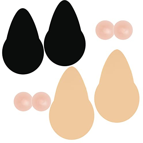 POMAMZ 2 Pairs Breast Tape Push Up Boob Tape Breast Lift Tape for Large Breasts Invisible Stick on Adhesive Bras & 2 Pairs Nipple Covers,E/F/G CUP