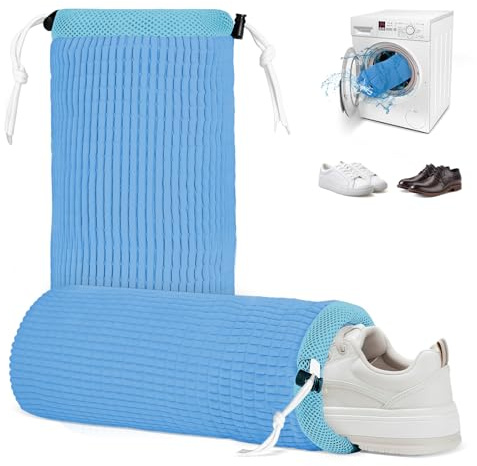 2 Pzs Bolsa para Lavar Zapatillas en Lavadora, Bolsa Lavadora Zapatillas, Bolsas para Lavado de Zapatos, Reutilizable Malla Bolsa de Lavandería de Zapatos, Proteger los zapatos de daños (azul)
