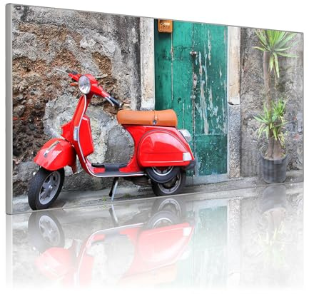 banjado Magnettafel Metall 78 x 37cm - beschreibbare Magnettafel - Metall Pinnwand als Memoboard - Magnetwand Küche, Büro, Kinderzimmer Grau inkl. 4 Magnete & Montageset - Motiv Italienischer Roller