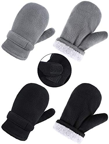 SATINIOR 2 Pairs Fleece Mittens for Kids 4-6 Years Sherpa Fleece Toddler Gloves Soft Winter Warm Gloves Boys Girls Cold(Black and Gray,4-6 Years)