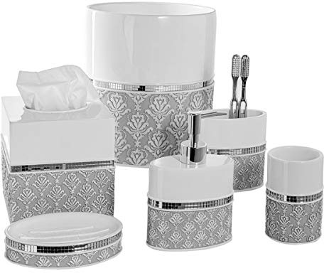 Creative Scents Mirror Damask 6 Piece Resin Bathroom Accessories Set