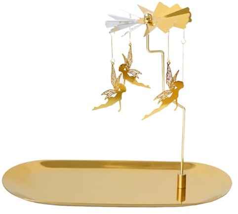 Luxshiny Teelicht Karussell Weihnachten Teelichthalter Gold Rotierender Kerzenhalter Metall Kerzenständer Fee Anhänger mit Tablett Tischdeko Votiv Advent Deko