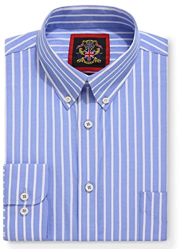 Chemise à rayures Oxford pour homme,Col boutonné,Bureau de travail ou chemises décontractées,La chemise rayée Elizabeth Par Janeo British Apparel. (Ocean Blue, Bold Stripe, M)