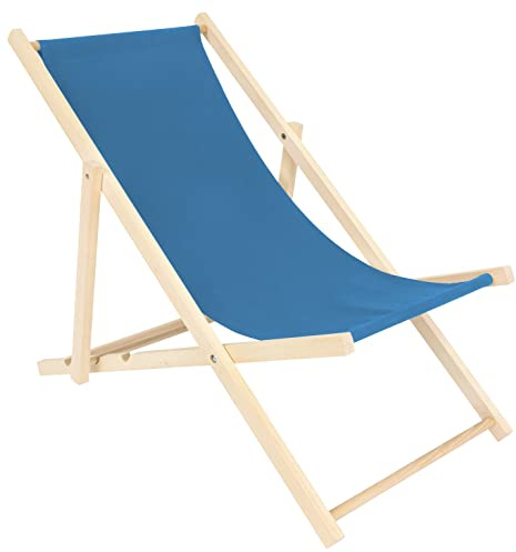 specwood Liegestuhl Holz klappbar leicht 3-Fach verstellbar stabil bis 120 kg Buchenholz Strand für Garten Balkon Camping Strandstuhl - Blau