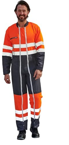 Hurry Jump Combinaison Espace Vert Voirie Mairie Haute visibilite Homme Cote de Travail Haute visibilite en 20471 Gris/Orange T5 : 50/52