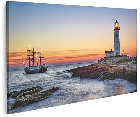 islandburner Bild auf Leinwand Schiff Leuchtturm Schiff Leuchtturm Bilder Wandbilder Poster JDRA-1P