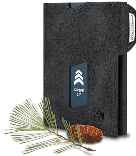 Wolfstrøm Slim Wallet mit Münzfach 'Ludvig' I 7+1 Karten Mini Geldbörse I RFID Blocker I Damen Herren Portemonnaie Klein I Credit Card Holder Geldbeutel – Antique Black