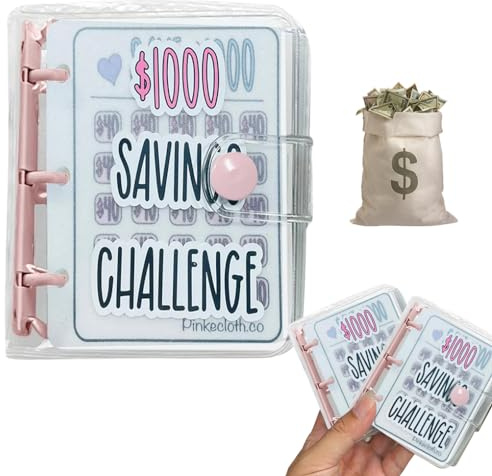 FineInno Envelope Challenge Binder Budget Planner Mini Binder mit Geldumschläge 1000 Savings Challenges Book geld organizer for Cash Sparen Haushaltsbuch