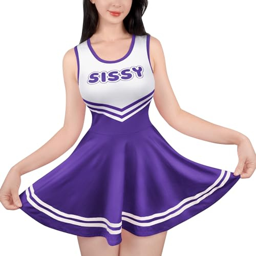 LittleForBig Vestido Mini Ajustado Bodycon Overall de Animadora Sissy sin Mangas Sedoso para Mujer con Falda, L