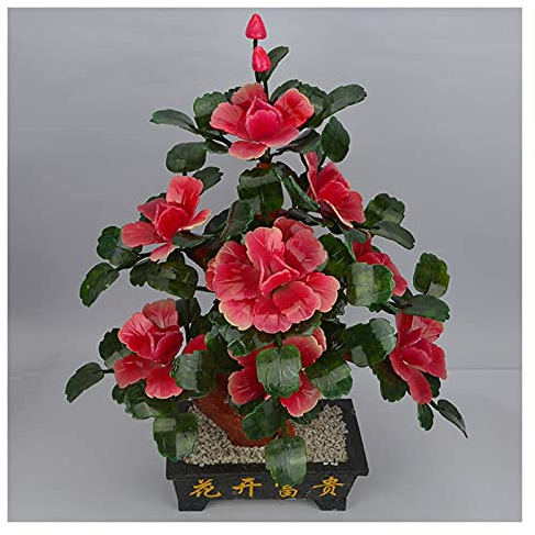 Künstlicher Bonsai-Baum Künstlicher Bonsai, natürliche Jade-Ornamente, rosa Pfingstrosen-Blume, Jade im Topf, dekorative Bonsai-Schreibtisch-Display-Topf-Ornamente Bonsai Kunstpflanze