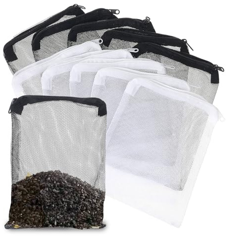 Giantree 10 bolsas de filtro de acuario, red para acuarios con cremallera, malla fina reutilizable para acuarios para carbón activado, bolas orgánicas, removedor de amoniaco, negro, blanco