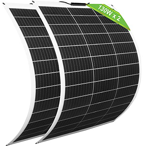 ECO-WORTHY 260W Solarpanel Flexibel 12V (130W*2pcs) Fiberglas Material 12BB Mono Zell 23% Hohe Umwandlung für Balkonkraftwerk, RV, Wohnmobil, Boot, Dach, Camping, Yacht, 12V Batterie
