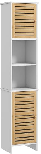 HOMCOM Meuble Colonne Rangement Salle de Bain Armoire de Toilette Bicolore 2 placards avec étagère réglable + 2 niches dim. 35L x 30l x 170H cm Blanc