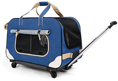 KITCISSL Chariot Sac a Dos Transport Chat Poussette Chien, Caisse Transport Chat Pliable avec Amovible Roues pour Petites, Moyennes Chiens et Chats, Confortable Grand Espace(Blauw)