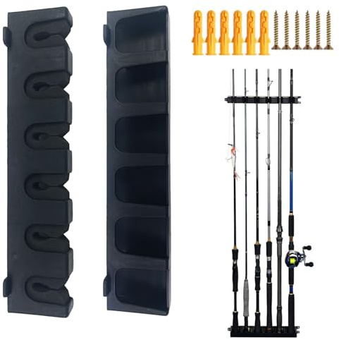 TMRBBesty Porte-Canne à Pêche,Support de Canne à Pêche Murale,Porte-Vanne à Pêche Wall Mount,Support mural Porte-canne pour 6 cannes,Canne à Pêche Ratelier,Noir