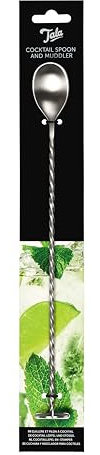 Tala Cuillère à cocktail en acier inoxydable, cuillère de bar de 27,5 cm avec extrémité lestée, poignée en spirale et pilon, double extrémité pour mélanger, superposer et écraser, passe au