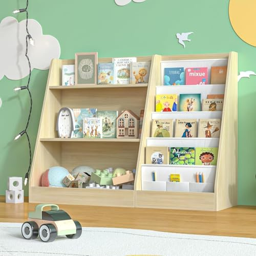 Garden 4 you Kinderregal,Bücherregal Kinder,Kinderregal mit 4 Ablage und 3 offenen Fächern,Bücherregal Kinderzimmer aus Naturholz -80 x 30 x 67.5 cm (Eiche)