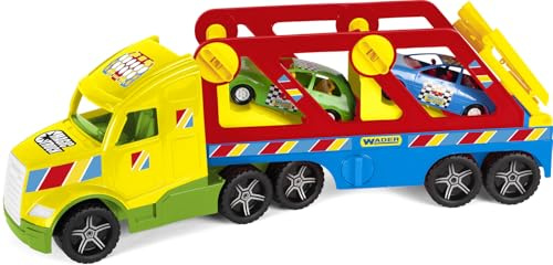 Wader 36361 - Magic Truck mit Zwei Autos und Rampe, Größe ca. 59,5 cm, für Kinder ab 3 Jahren, geeignet als Geschenk für kreatives Spielen