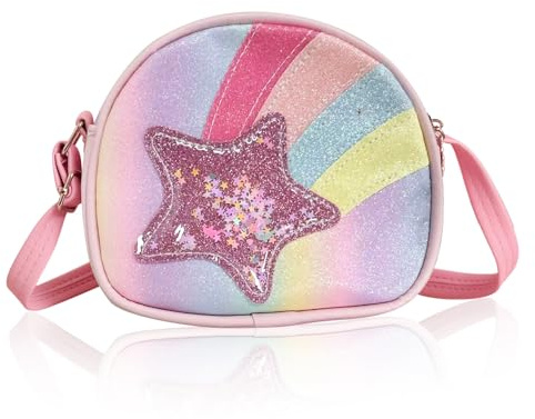 Kinder Umhängetasche Kleine Handtasche Mädchen Kinderhandtaschen Mädchen Schultertaschen Tasche Glitzer Süße Crossbody Tasche Rosa Umhängetasche mit Verstellbare Schultergurt für Kinder 3-10 Jahre