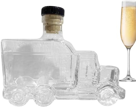 Whiskey Carafe - Half Truck Whiskey Bottle, 375 ml Wine Container, Vintage Liqueur Carafe with Stopper, Decorative Bar Tableware for Birthday, Wedding, Brunch, Party, Kitchen, Beer