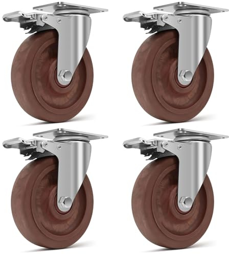 Humagineer 125mm Ruedas Resistentes al Calor, Carga de 1000KG, Rueda Giratorias Industriales con Freno, Resistentes -20°C a +250°C, Pesadas Ruedas de Nylon para Carros, Taller Fundición,Juego de 4