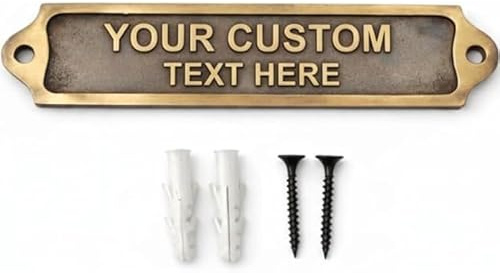 Custom Text Door Plaque Sign | Personalised Vintage Antique Finish Metal Nameplate with Engraved Text | Wall & Door Sign with Pre-Drilled Holes and Screws | Home Office Shop Gift Idea | 21.5 x 4.5 cm