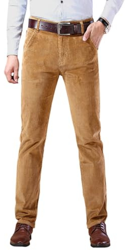 Oanviso Homme Pantalon en Velours Hiver Chaud Chino Pantalons avec Poches Vintage Baggy Élastique Business Doux Jambe Large Pants de Costume Coupe Droite A Kaki XL