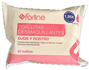 TOALLITAS DESMAQUILLANTES OJOS Y ROSTRO FARLINE 20 UNIDADES PIEL SENSIBLE