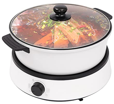 Electric Hot Pot Cooker, 4L Portable Electric Skillet with Nonstick CoatingShabu Hotpot 1350W Hotpot Chinese Pot Separate Design Multifunctional Electric BBQ Grill Pot, for 2-5 People (White 4L 1300W)