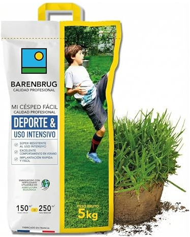 BARENBRUG - Gazon Sport & Usage intensif - Super Résistant - Excellent Comportement Estival - Implantation Rapide et Facile - Engrais Compatible Agriculture Biologique - Fabriqué en France - 5KG