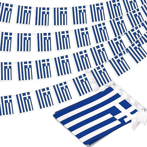 Griechenland String Flag Wimpel Banner, kleine Mini griechische Flaggen Wimpelkette Banner, Nationale Landdekoration für Schule, Party, Sportveranstaltungen, patriotisches Festival, 90 cm, 30 Flaggen