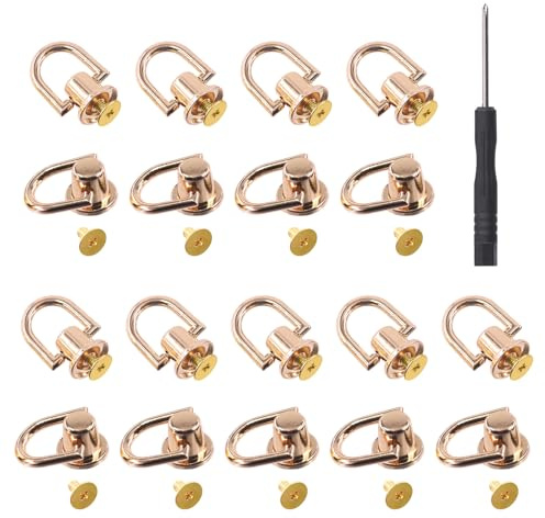 Keadic 21Pcs Gold D Rings Rivets with Hole Punch and Screwdriver, 360 Rotatable Brass Post Head Buttons Studs Rivets Nails Chicago Stud Screw for DIY Leather Collar Belt Backpack Handbag