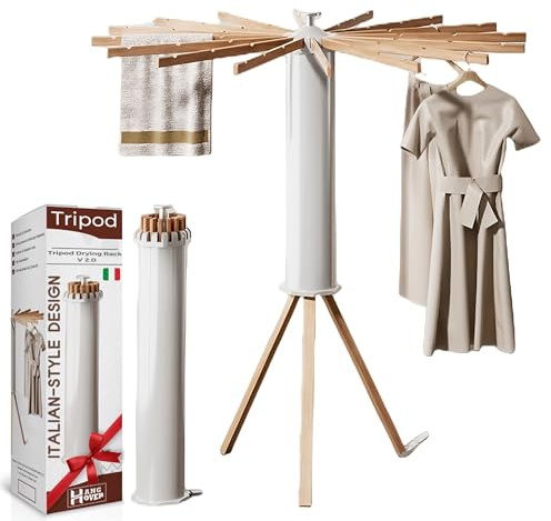 Tripod Clothes Drying Rack – Stainless Steel Foldable Laundry Stand, Indoor & Outdoor Holder for Clothing - Space Saving Laundry Hanger with 16 Poles, Octopus Style, Collapsible Garment Rack
