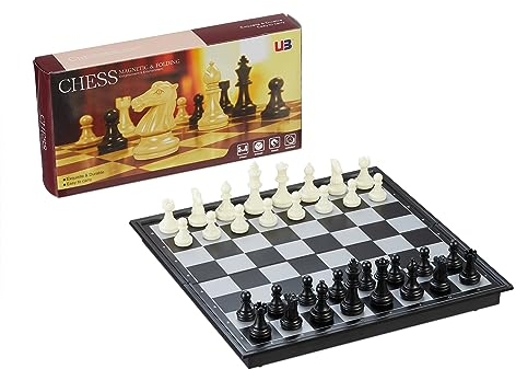 Relaxdays Schachspiel klappbar, magnetisches Schachbrett, 25 x 25 cm, Schach für Reisen und Ausflüge, schwarz/weiß/grau