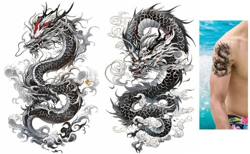Lot de 2 feuilles de tatouages temporaires de dragon japonais - Dragon - Bras de tatouage - TBS8546 8550