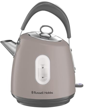 Russell Hobbs Electric Kettle (For Hot Water, Tea or Coffee, 1.5L, Fast Boil, Stainless steel with grey accents, Pull off lid, Perfect pour spout, Internal illumination, 3000W, Mocha) Stylevia 28133