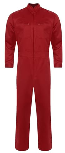 Aislor Herren Overall Baumwolle Arbeitsoverall Arbeitskleidung Ganzkörper Bodysuit Jumpsuit Arbeitsanzug Ganzkörperanzug Schutzoverall Schutzkleidung Rot L