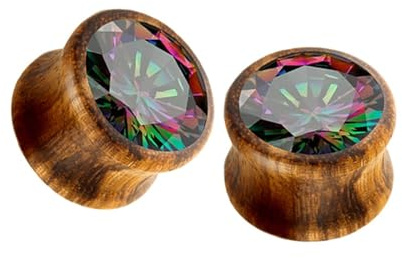 Tolldek 2 pezzi 8-16 mm Flesh Tunnel Plug Flesh Tunnel in legno con zirconi, orecchini colorati per uomini e donne, 14 mm, Legno, Zirconia cubica