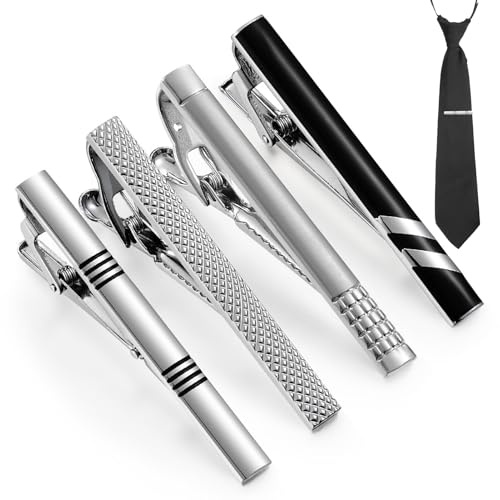 Banjiabb 4 Stck Herren Krawattennadel, Silber, Edelstahl, Klassisch, Hochzeit, Party, Geschenk