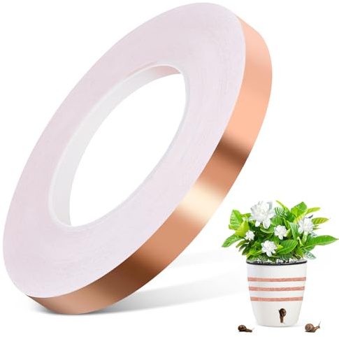 GUOSIYAO Ruban De Cuivre Contre Les Escargots Feuille De Cuivre Bande Ruban | 10mm x 25m De Auto-adhésif De Blindage Pour Mise à Terre Soudure Et Protection Contre Etc (10mm x 25m)