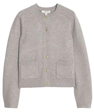 Marks & Spencer Cardigan Corto in Filato Air‑Yarn con Collo Giro e Bottoni Frontali da Donna Grigio