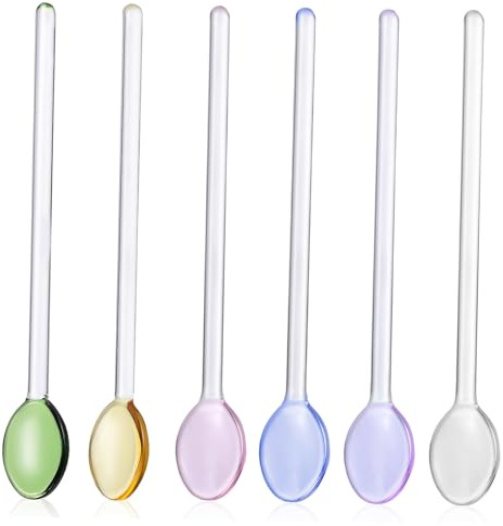 CORHAD Lot de 6 Cuillères à Café en Verre Manche Long pour Remuer, Résistantes aux Taches, Cuisine Pâtisserie Plusieurs styles
