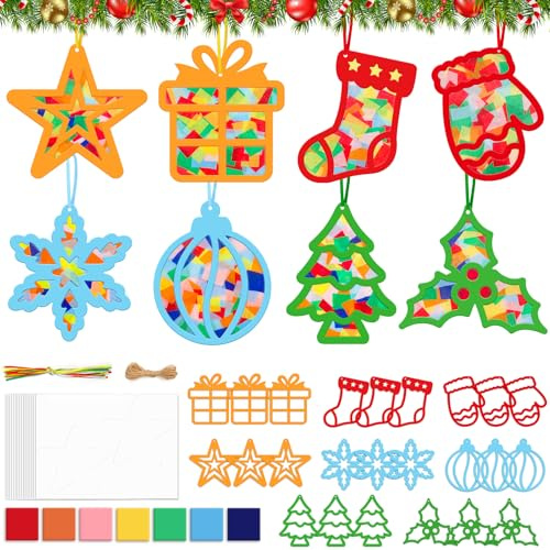 Edonkvi Manualidades Navidad Niños,24 Kit Manualidades Navidad,Pegatinas Espuma Navidad Tipo Autoadhesivo,Pegatinas Navidad Ventanas,Navidad Colgante Decoración