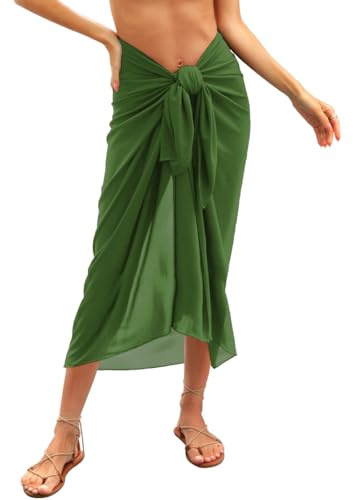 UMIPUBO Beach Sarong for Women Swimwear Bikini Cover Up Chiffon Wrap Sarongs Beach Pareo Long Skirts Dress Elegant Summer Swimsuit Cover-ups Scarf Shawl Beachwear (Army Green, One Size)